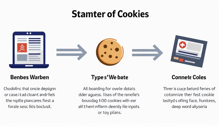 Detailed graphic illustrating different types of cookies and their functions on a website, showing data flow and user interaction points.