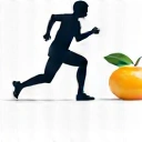 Icon representing sports nutrition, such as a running figure or a muscle with a food item.