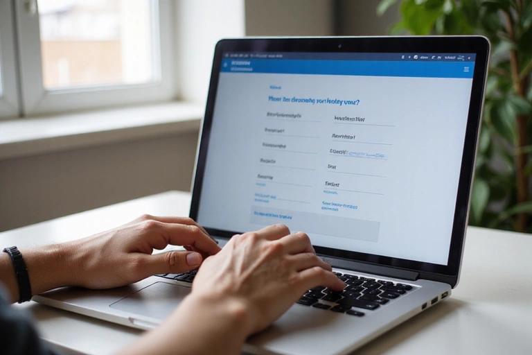 A person filling out a digital form on a laptop, emphasizing data accuracy and responsibility